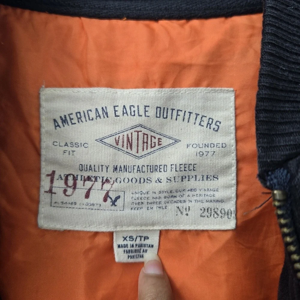 American Eagle‎ Men's Black Quilted Full Zip Bomber Jacket Classic Fit XS Y2K